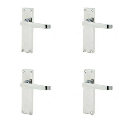4 PACK Elegant Victorian Straight Door Handle with Polished Chrome Finish - Interior Lever on Backplate