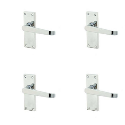 4 PACK Elegant Victorian Straight Door Handle with Polished Chrome Finish Interior Lever on Backplate