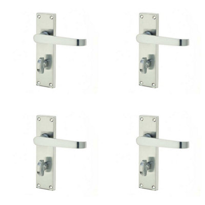 4 PACK Elegant Victorian Straight Door Handle with Satin Chrome Finish for Bathrooms - Interior Lever on Backplate