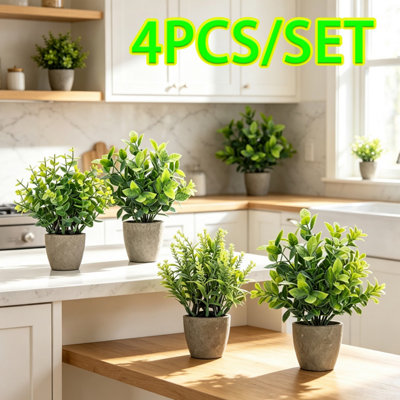 4 Pack Fake Plants in Pot Small Artificial Plants for Office Bathroom ...