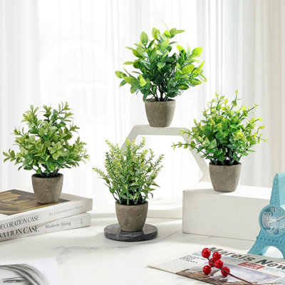 4 Pack Fake Plants in Pot Small Artificial Plants for Office Bathroom ...