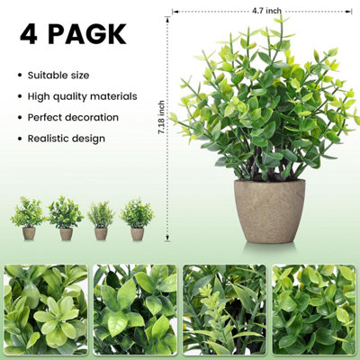 4 Pack Fake Plants in Pot Small Artificial Plants for Office Bathroom ...
