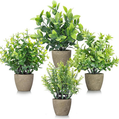 4 Pack Fake Plants Mini Artificial Greenery Potted Plants Bathroom ...