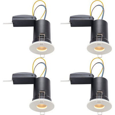 4 PACK Fire Rated IP65 Recessed Ceiling Downlight - 50W GU10 - Matt White