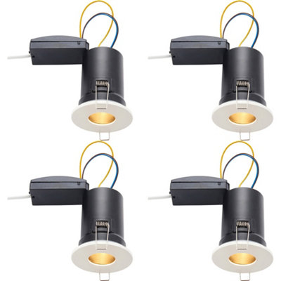 4 PACK Fire Rated Recessed Ceiling Downlight - 50W GU10 - Fixed - Matt White