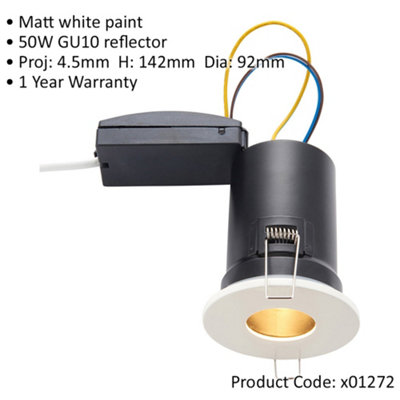 4 PACK Fire Rated Recessed Ceiling Downlight - 50W GU10 - Fixed - Matt White
