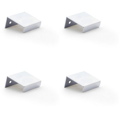 4 PACK - Flat Slim Cabinet Finger Pull Handle Semi Concealed - 37mm Width Polished Chrome