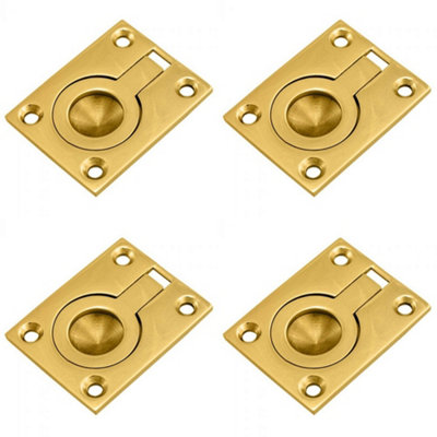 4 PACK - Flush Ring Recessed Pull Handle 50 x 38mm 8mm Depth Polished Brass Sliding Door