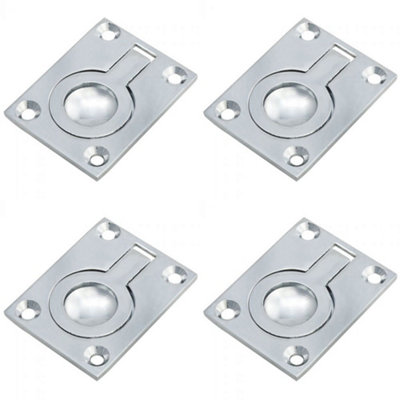 4 PACK - Flush Ring Recessed Pull Handle 50 x 38mm 8mm Depth Polished Chrome Sliding Door