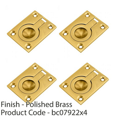4 PACK - Flush Ring Recessed Pull Handle 63 x 50mm 12mm Depth Polished ...
