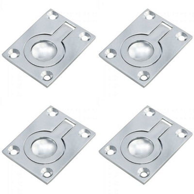 4 PACK - Flush Ring Recessed Pull Handle 63 x 50mm 12mm Depth Polished Chrome Sliding