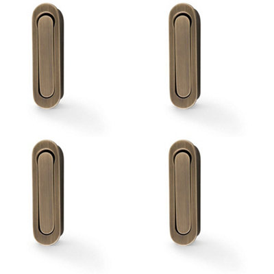 4 PACK - Flush Sliding Pocket Door Pull Handle - Antique Brass 70mm x 19mm Radius Edge