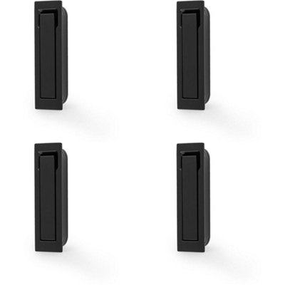 4 PACK Flush Sliding Pocket Door Pull Handle - Matt Black 70mm x 19mm Finger Edge