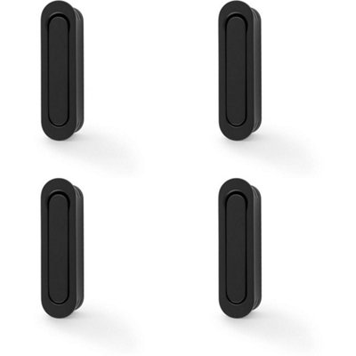 4 PACK Flush Sliding Pocket Door Pull Handle - Matt Black 70mm x 19mm Radius Edge
