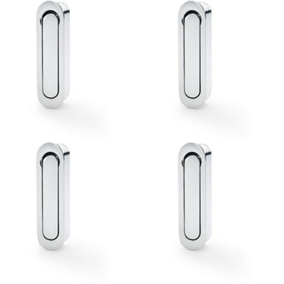 4 PACK - Flush Sliding Pocket Door Pull Handle - Polished Chrome 70mm x 19mm Radius Edge