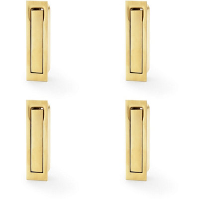 4 PACK - Flush Sliding Pocket Door Pull Handle - Satin Brass 70mm x 19mm Finger Edge