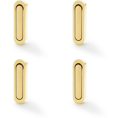 4 PACK - Flush Sliding Pocket Door Pull Handle - Satin Brass 70mm x 19mm Radius Edge