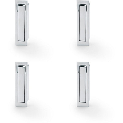 4 PACK - Flush Sliding Pocket Door Pull Handle - Satin Chrome 70mm x 19mm Finger Edge