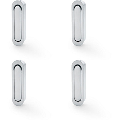 4 PACK - Flush Sliding Pocket Door Pull Handle - Satin Chrome 70mm x 19mm Radius Edge