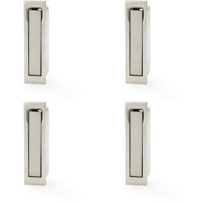 4 PACK - Flush Sliding Pocket Door Pull Handle - Satin Nickel 70mm x 19mm Finger Edge
