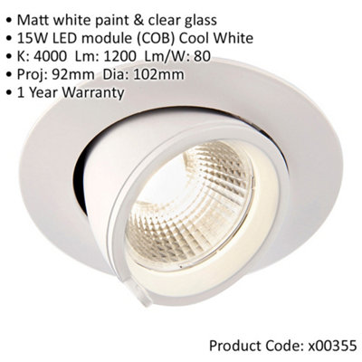 4 PACK Fully Adjustable Ceiling Downlight - 15W Cool White LED - Matt White