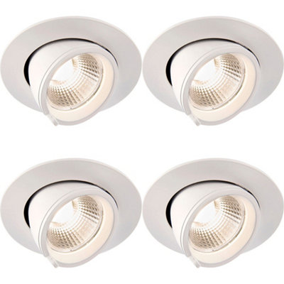4 PACK Fully Adjustable Ceiling Downlight - 15W Warm White LED - Matt White