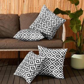4 Pack Geometric Cushion Cover Filled Water Resistant Outdoor Garden