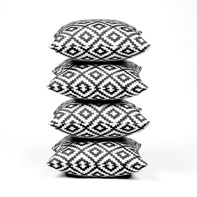 4 Pack Geometric Cushion Cover Filled Water Resistant Outdoor Garden - 6