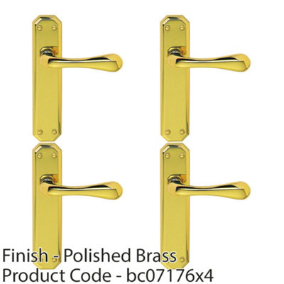 4 PACK - Geometric Internal Latch Door Handle - Polished Brass Lever On Angular Backplate