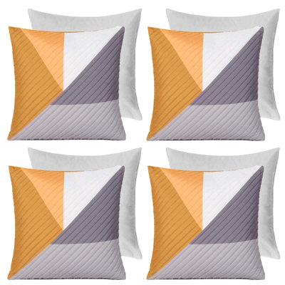 4 Pack Geometric Pinsonic Filled Cushion Covers, Ochre - 45 x 45cm