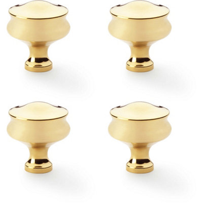 4 PACK - Georgian Round Door Knob - Polished Brass 32mm Kitchen Cabinet Pull Handle