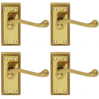 4 PACK - Georgian Scroll Internal Latch Door Handle - Polished Brass Lever on Backplate