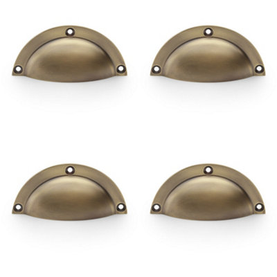 4 PACK - Half Moon Cup Handle - Antique Brass 86mm Centres Solid Brass Shaker Drawer Pull