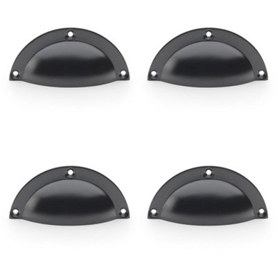4 PACK - Half Moon Cup Handle - Matt Black - 86mm Centres Solid Brass Shaker Drawer Pull