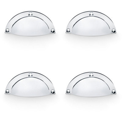 4 PACK - Half Moon Cup Handle Polished Chrome 86mm Centres Solid Brass Shaker Drawer Pull