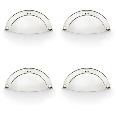 4 PACK - Half Moon Cup Handle Polished Nickel 86mm Centres Solid Brass Shaker Drawer Pull