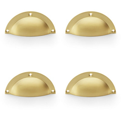 4 PACK - Half Moon Cup Handle - Satin Brass - 86mm Centres Solid Brass Shaker Drawer Pull