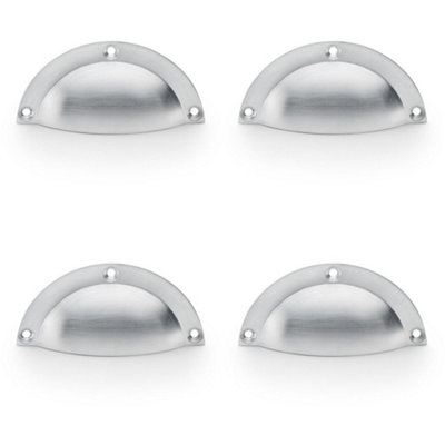 4 PACK - Half Moon Cup Handle - Satin Chrome 86mm Centres Solid Brass Shaker Drawer Pull