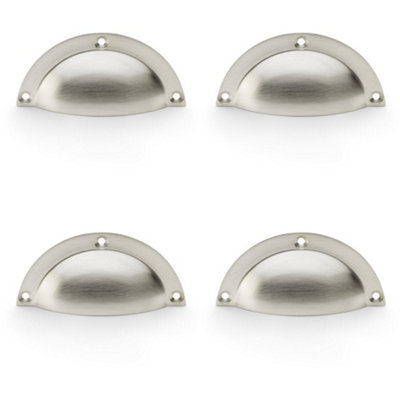 4 PACK - Half Moon Cup Handle - Satin Nickel 86mm Centres Solid Brass Shaker Drawer Pull