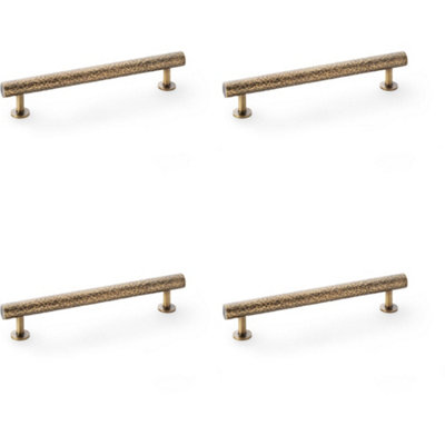 4 PACK - Hammered T Bar Pull Handle - Antique Brass - 160mm Centres SOLID BRASS Drawer