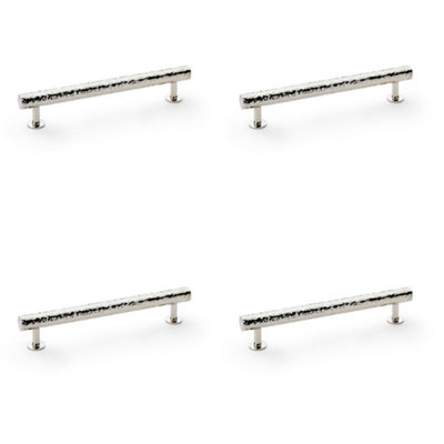 4 PACK - Hammered T Bar Pull Handle - Polished Nickel - 160mm Centres SOLID BRASS Drawer