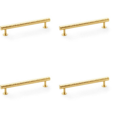 4 PACK - Hammered T Bar Pull Handle - Satin Brass - 160mm Centres SOLID BRASS Drawer