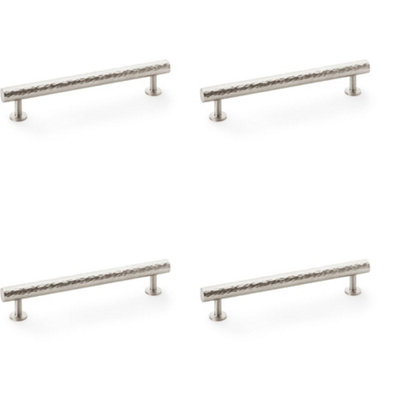 4 PACK - Hammered T Bar Pull Handle - Satin Nickel - 160mm Centres SOLID BRASS Drawer