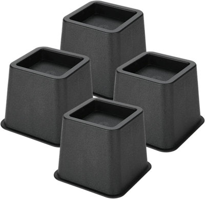 4 Pack Heavy Duty Black Furniture & Bed Risers - Adds approx. 10cm Height