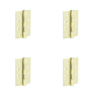 4 PACK Heavy-Duty Certifire Stainless Steel Grade 13 Ball Bearing Hinges 102x76x3mm in Satin Brass Finish - 30/60 Fire Door Hinge