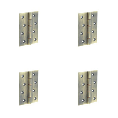 4 PACK Heavy-Duty Double Phosphor Bronze Washered Hinge in Antique Brass - 102x76x3mm - Door Hinges