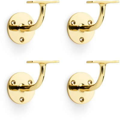 4 PACK - Heavy Duty Stair Handrail Bannister Bracket Arm Polished Brass 82mm Proj Holder