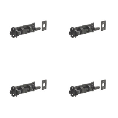 4 PACK High-Quality Antique Necked Bolts 125mm in Classic Black Finish - Door Bolt Lock