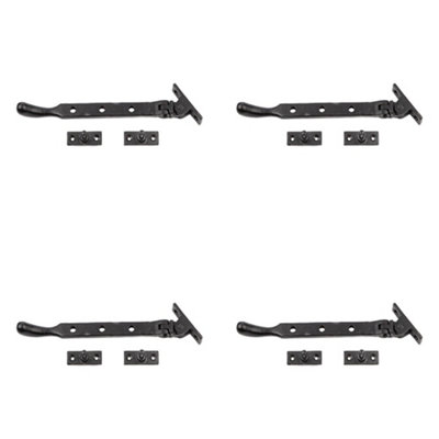 4 PACK High-Quality Black Bulb End Casement Stays 203x15x6mm for Durable Window Support - Window Peg Bar