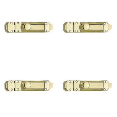 4 PACK High-Security Contract Door Bolts 116x30mm in Polished Brass - Door Bolt Lock